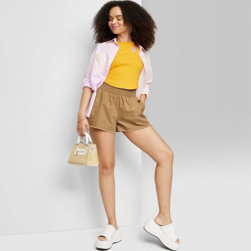 Women's High-Rise Woven Pull-On Shorts - Wild Fable Cognac M